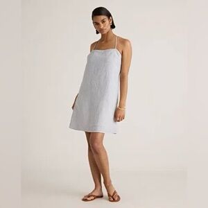 Quince  Dress 100% European Linen Blue White Pinstripe Spaghetti Strap Large